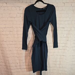 eShakti teal long sleeve belted dress size 6
